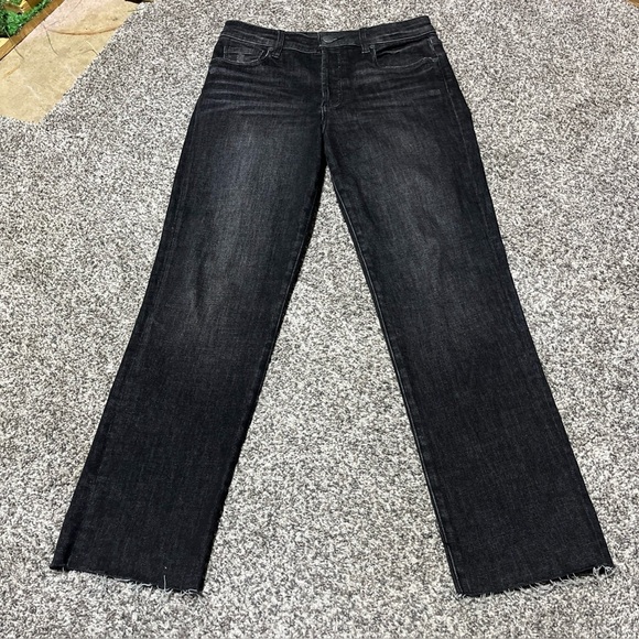 Evereve Faded Black Jeans The Ever Straight High Rise Fit Button Fly Raw Hem 28 - Picture 1 of 11